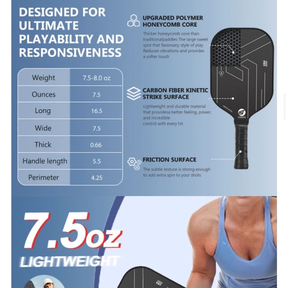 Oxiken 10mm Pickleball Paddle USAPA Approved Carbon Fiber 5.5” Handle - Picture 9 of 12